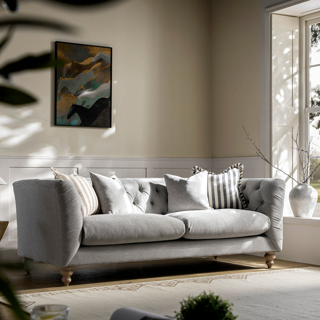 Ashby Chesterfield Large 3-Seater Sofa, Mist Grey Chenille