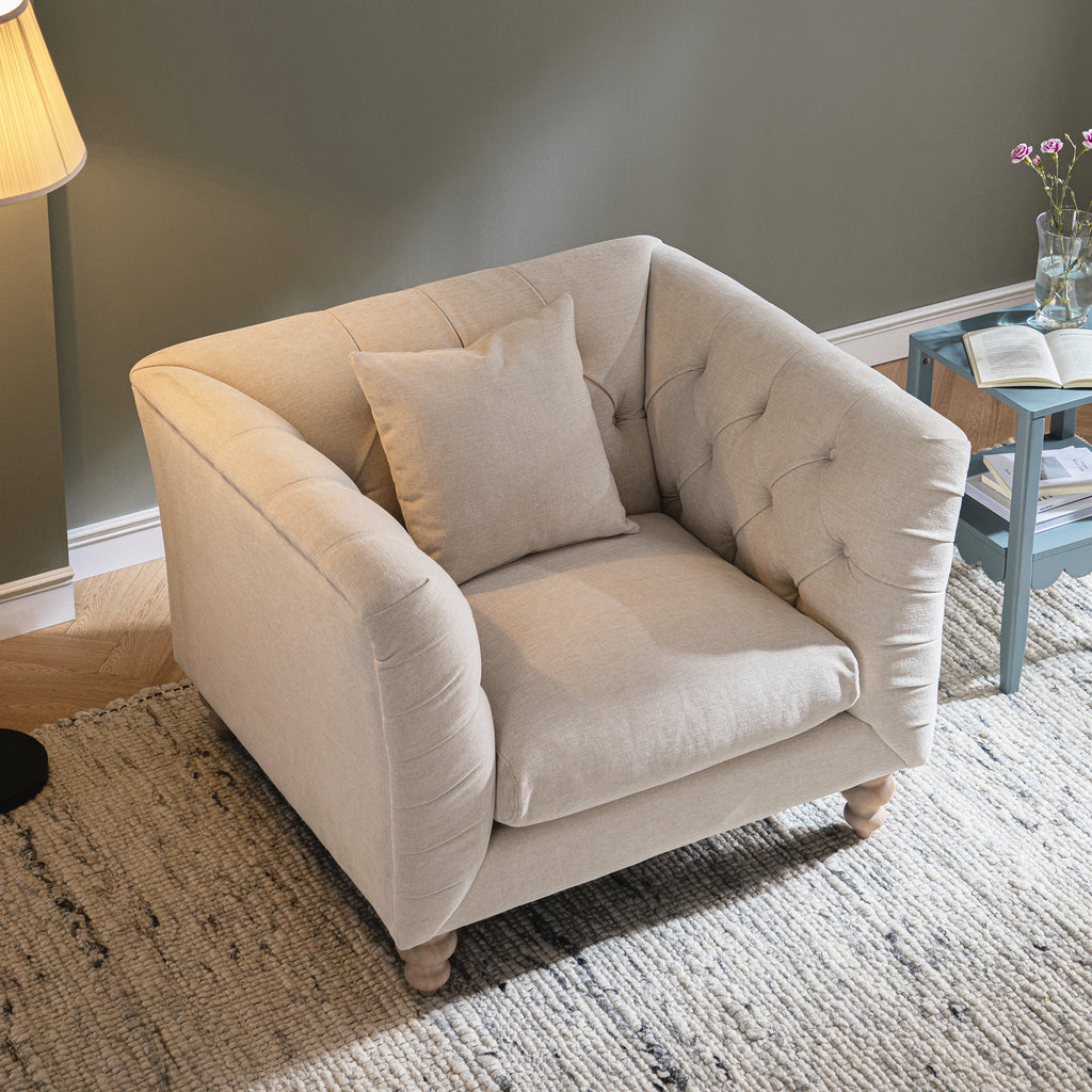 Ashby Chesterfield Armchair, Oatmeal Chenille