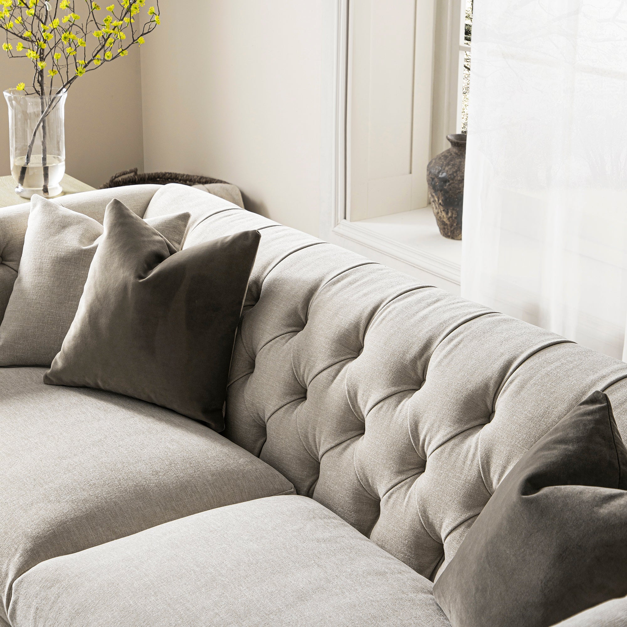 Ashby Chesterfield Large 3-Seater Sofa, Oatmeal Chenille