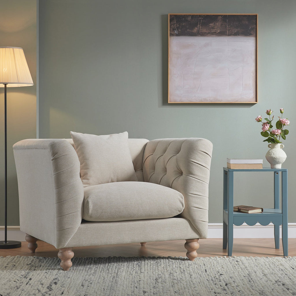 Ashby Chesterfield Loveseat, Oatmeal Chenille