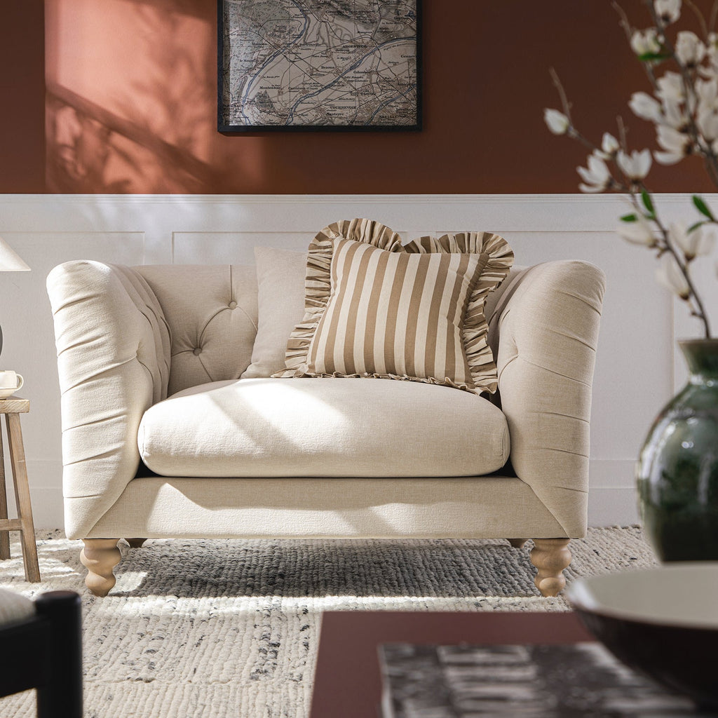 Ashby Chesterfield Loveseat, Oatmeal Chenille
