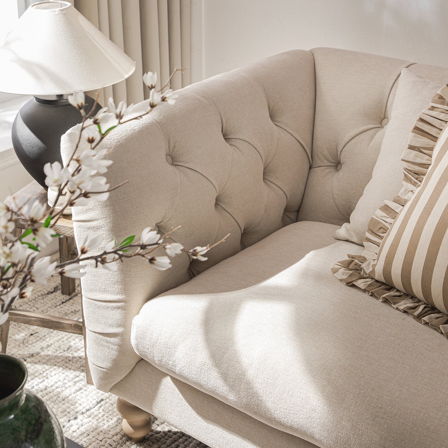 Ashby Chesterfield Loveseat, Oatmeal Chenille