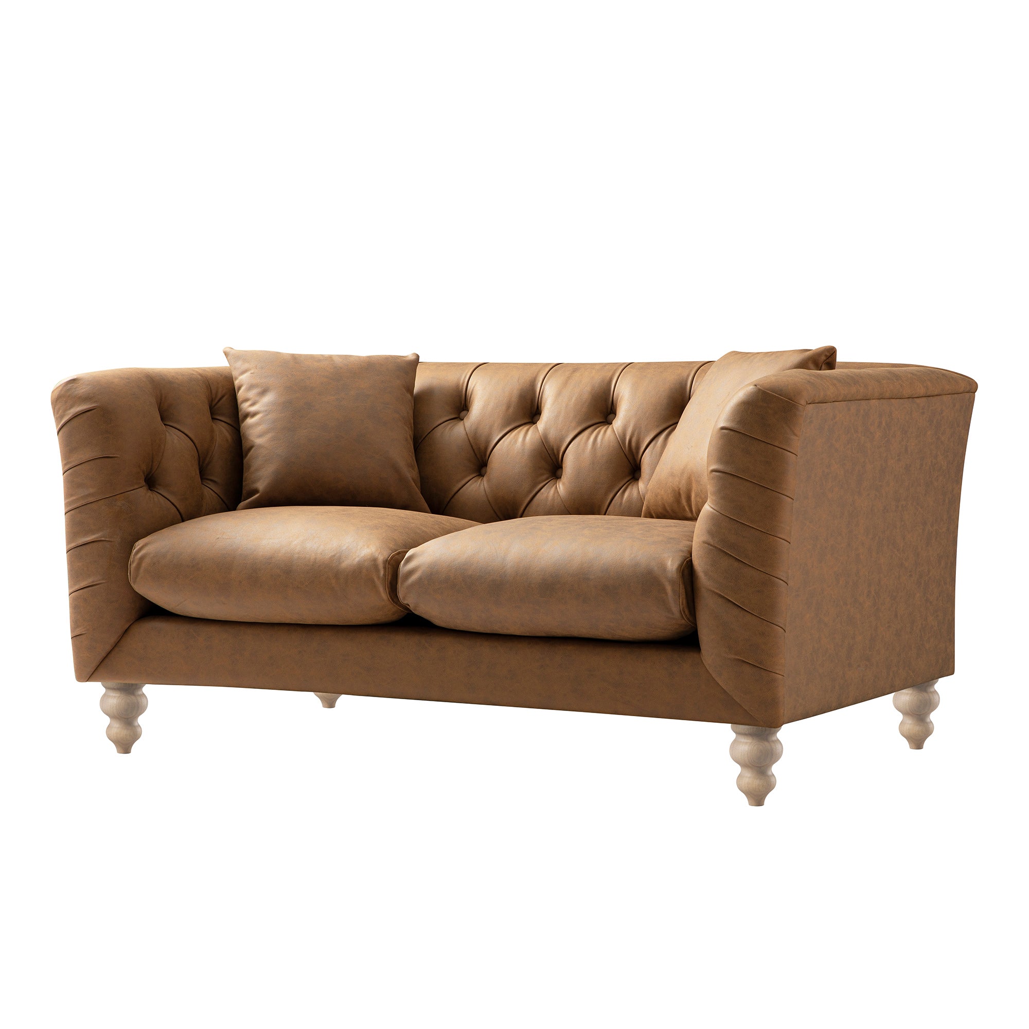 Ashby Chesterfield 2-Seater Sofa, Tan Faux Leather