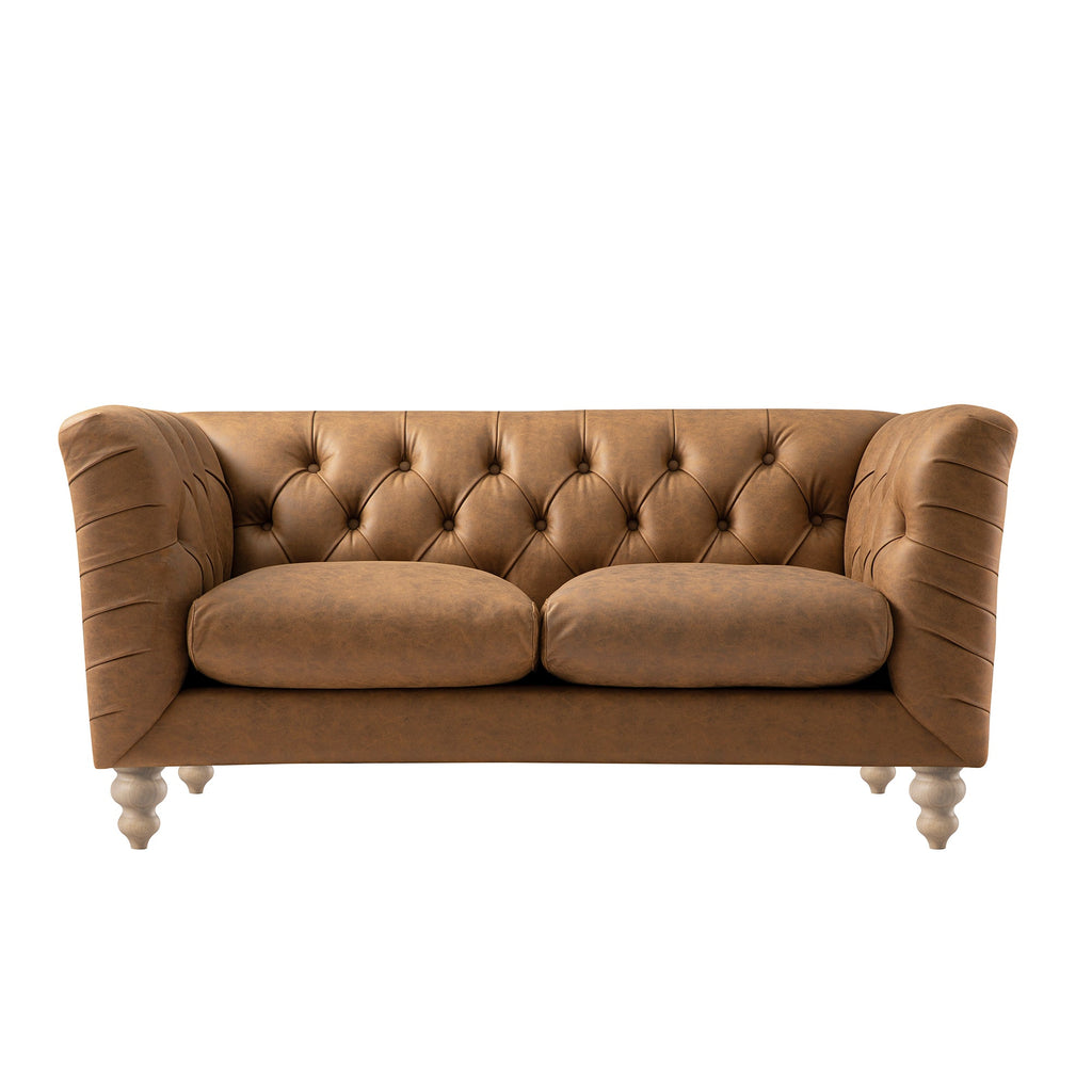 Ashby Chesterfield 2-Seater Sofa, Tan Faux Leather