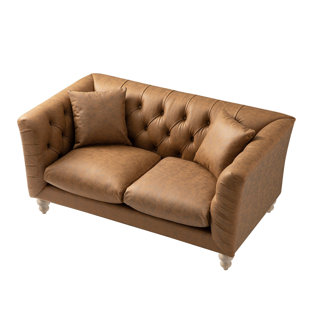 Ashby Chesterfield 2-Seater Sofa, Tan Faux Leather
