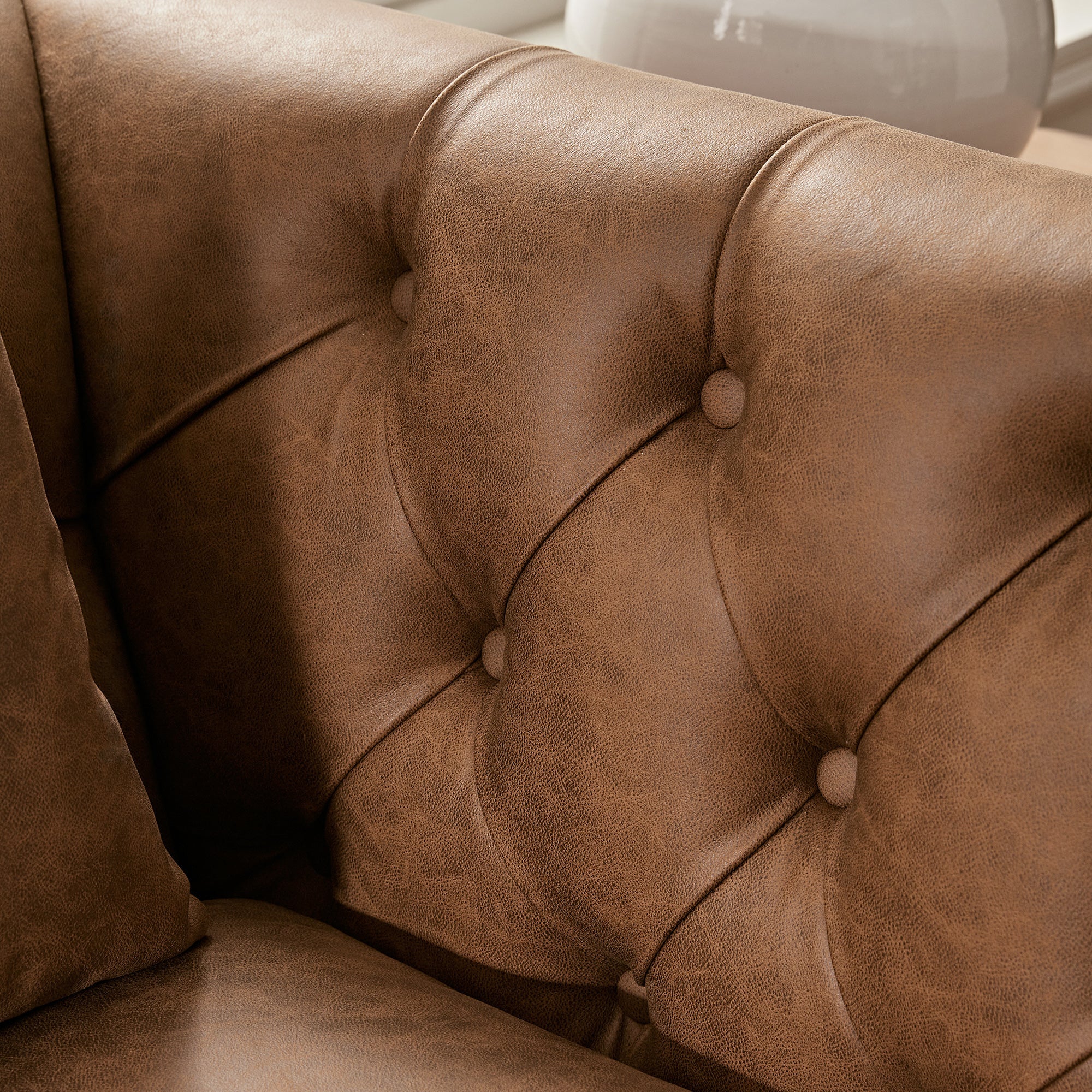 Ashby Chesterfield 2-Seater Sofa, Tan Faux Leather