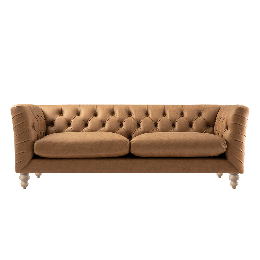 Ashby Chesterfield Large 3-Seater Sofa, Tan Faux Leather