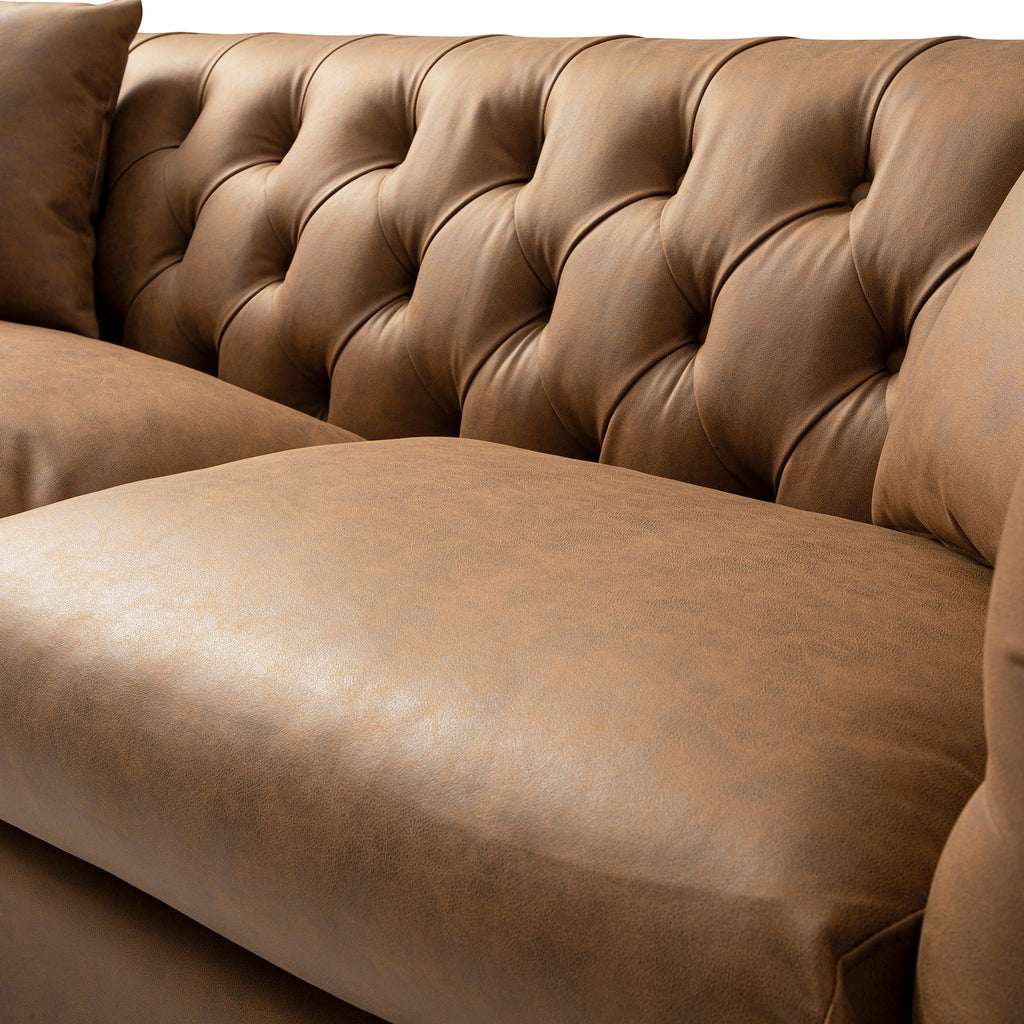 Ashby Chesterfield Large 3-Seater Sofa, Tan Faux Leather