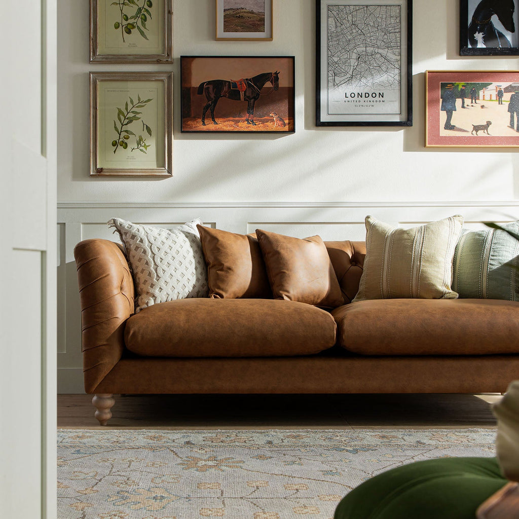 Ashby Chesterfield Large 3-Seater Sofa, Tan Faux Leather