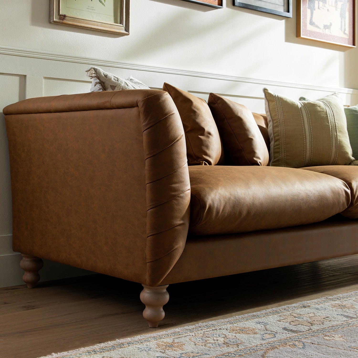 Ashby Chesterfield Large 3-Seater Sofa, Tan Faux Leather