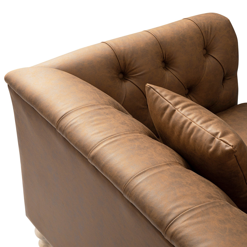 Ashby Chesterfield Loveseat, Tan Faux Leather
