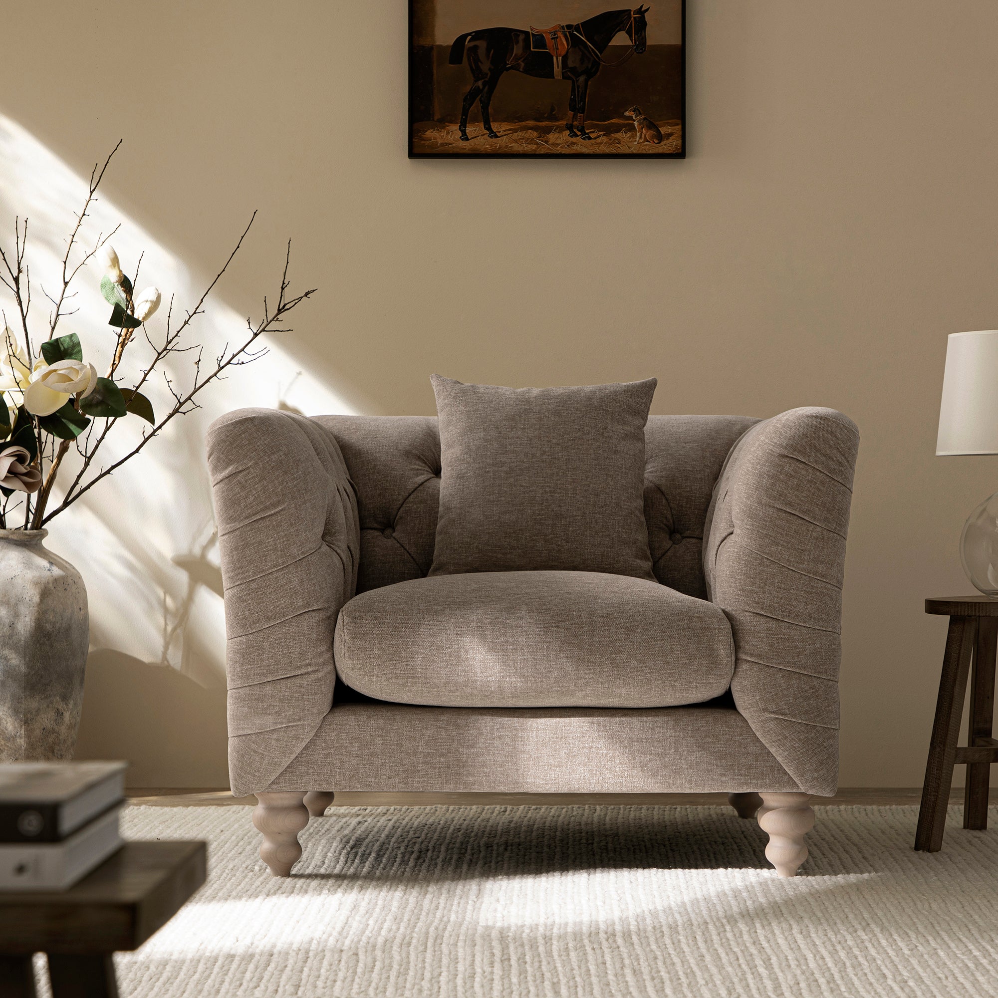Ashby Chesterfield Armchair, Taupe Chenille