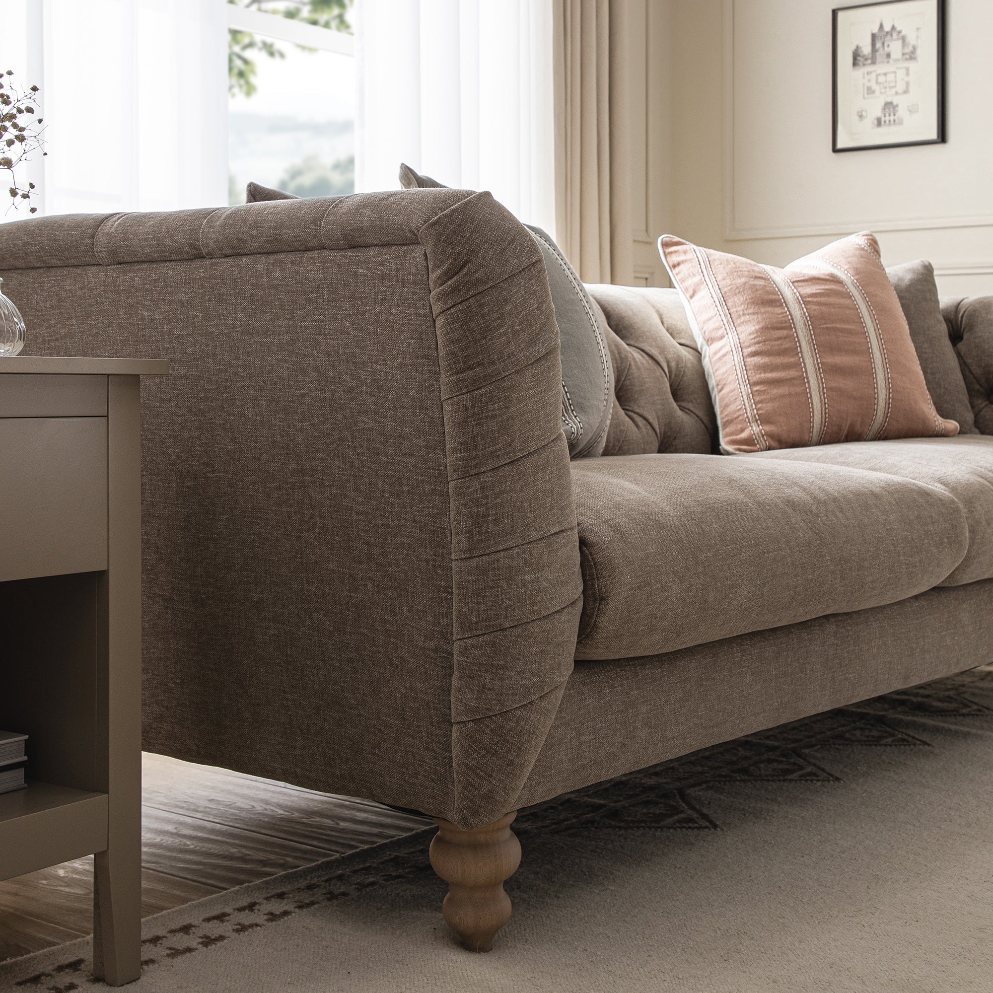 Ashby Chesterfield Large 3-Seater Sofa, Taupe Chenille
