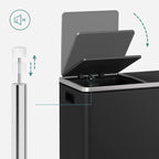 SONGMICS Dual Trash Can, 16 Gallon Stainless Steel Rubbish Bin, Black