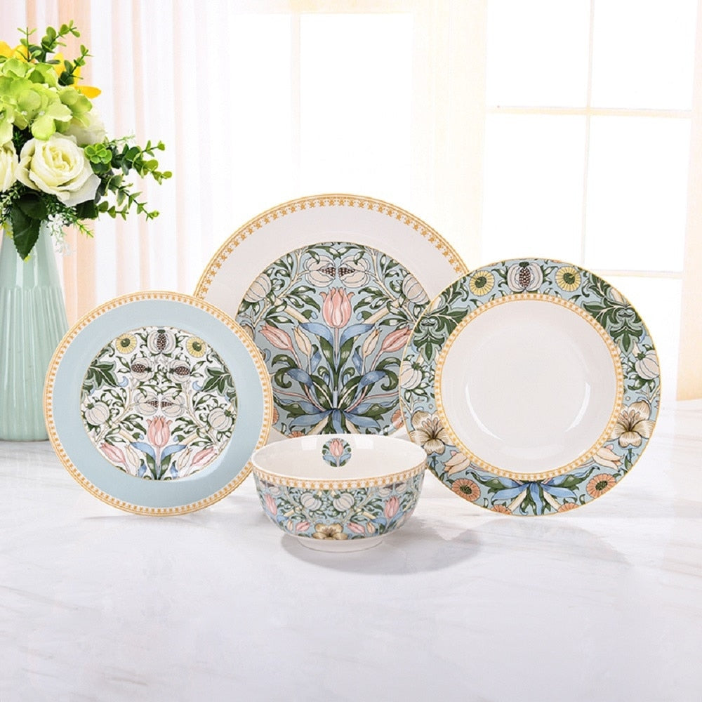 STP Goods Morris Garden Bone China Dinnerware Set of 24 for 6