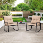 SUNCROWN 3-Piece Black Metal Outdoor Patio Rocking Bistro Set