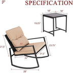 SUNCROWN 3-Piece Black Metal Outdoor Patio Rocking Bistro Set