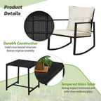SUNCROWN 3-Piece Black Metal Outdoor Patio Rocking Bistro Set