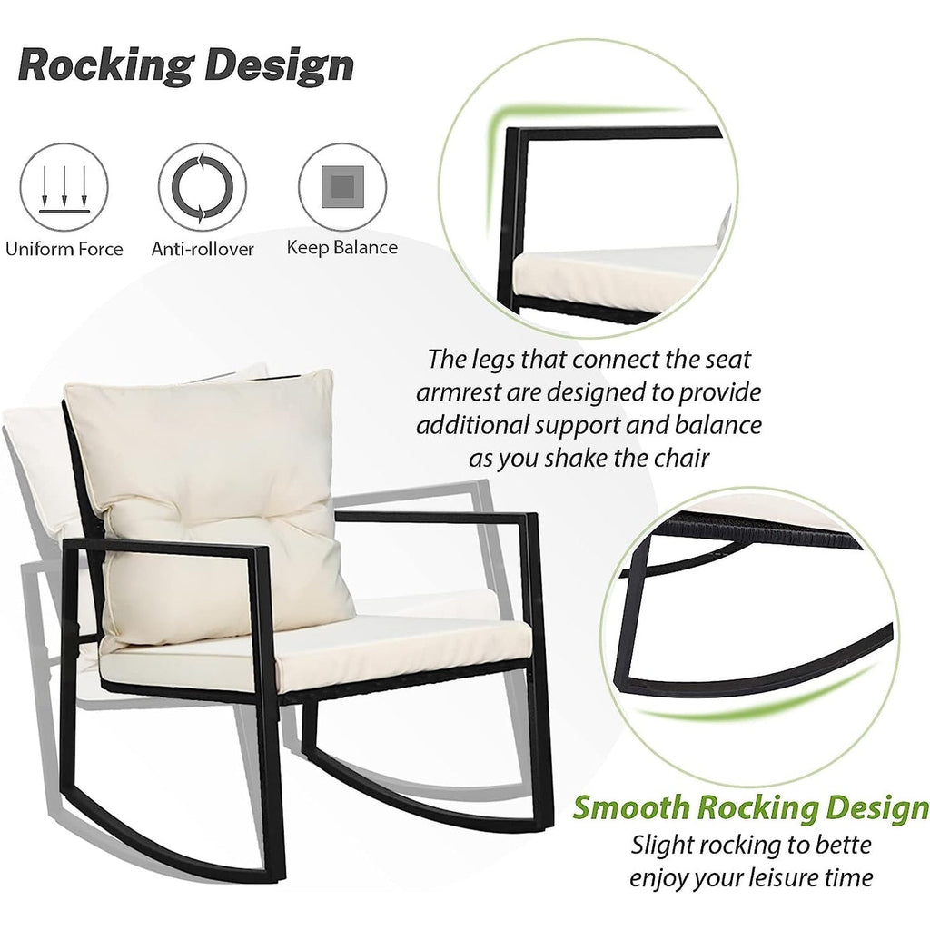 SUNCROWN 3-Piece Black Metal Outdoor Patio Rocking Bistro Set