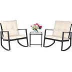 SUNCROWN 3-Piece Black Metal Outdoor Patio Rocking Bistro Set
