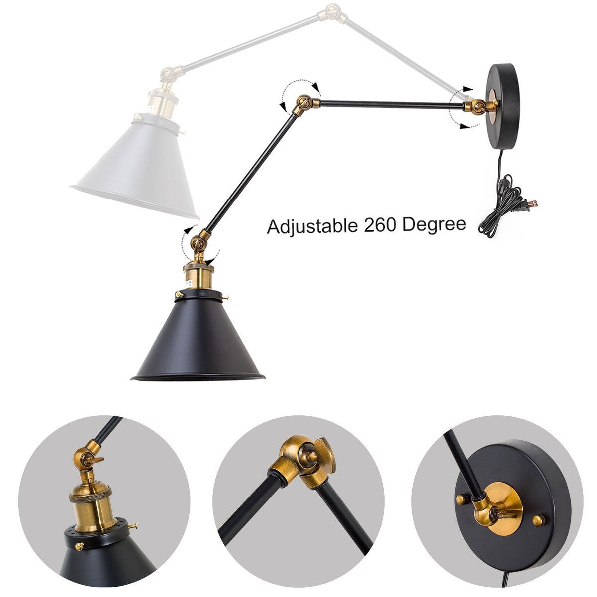 Malryn Set of 2 Modern Adjustable Swing Arm Lights Plug-in/Hardwired Wall Sconces