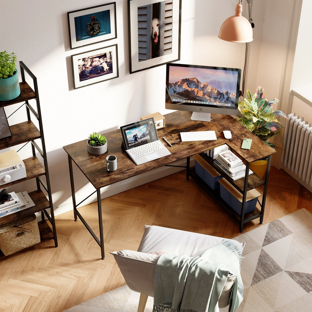 Small L Shaped Desk with Storage Shelves Corner Computer Desk