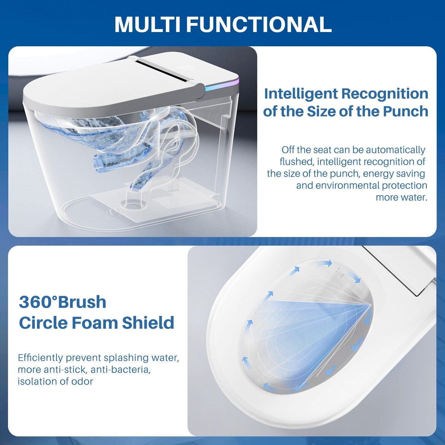 Smart Toilet, One Piece Bidet Toilet for Bathrooms,Modern Elongated Toilet with Warm Water,Dual Auto Flush,Foot Sensor Operation