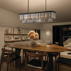 47 in. Smoked Gray and Black Modern Contemporary Crystal Chandelier 2-Tier Linear Kitchen Island Pendant Light for Dining Room