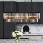 47 in. Smoked Gray and Black Modern Contemporary Crystal Chandelier 2-Tier Linear Kitchen Island Pendant Light for Dining Room