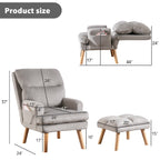 Soft Fabric Casual Living Room Armchair With Adjustable Backrest And Legs Stool