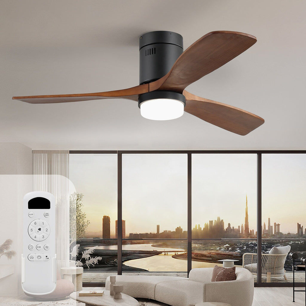 Sofucor 52 Inch Flush Mount Ceiling Fan with Remote, Reversible Motor,Integrated Light Optional