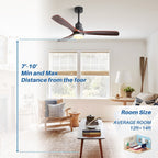 Sofucor 52 Indoor Wood Ceiling Fan Light with Remote, Integrated Light Optional