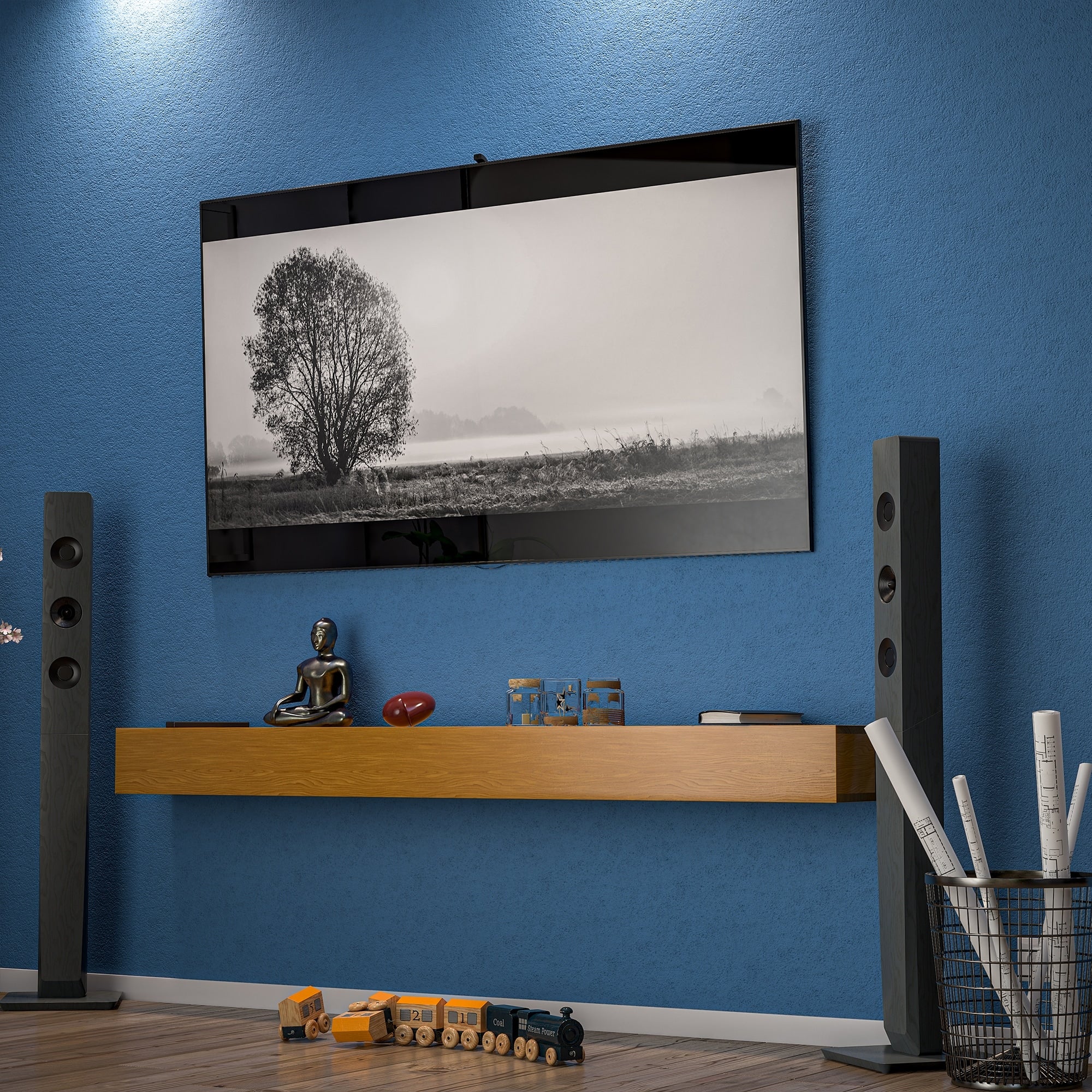 Solid Pine Wall Mounted Fireplace Mantel Floating Shelf