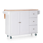 Sophia & William Kitchen Island Cart with Drop-Leaf and Rubber Wood Top, Rolling Kitchen Trolley Cart with Large Storage Cabinet