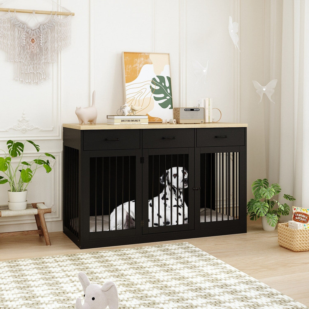 Stylish Wooden Dog Crate Furniture with Storage, 3 Drawers