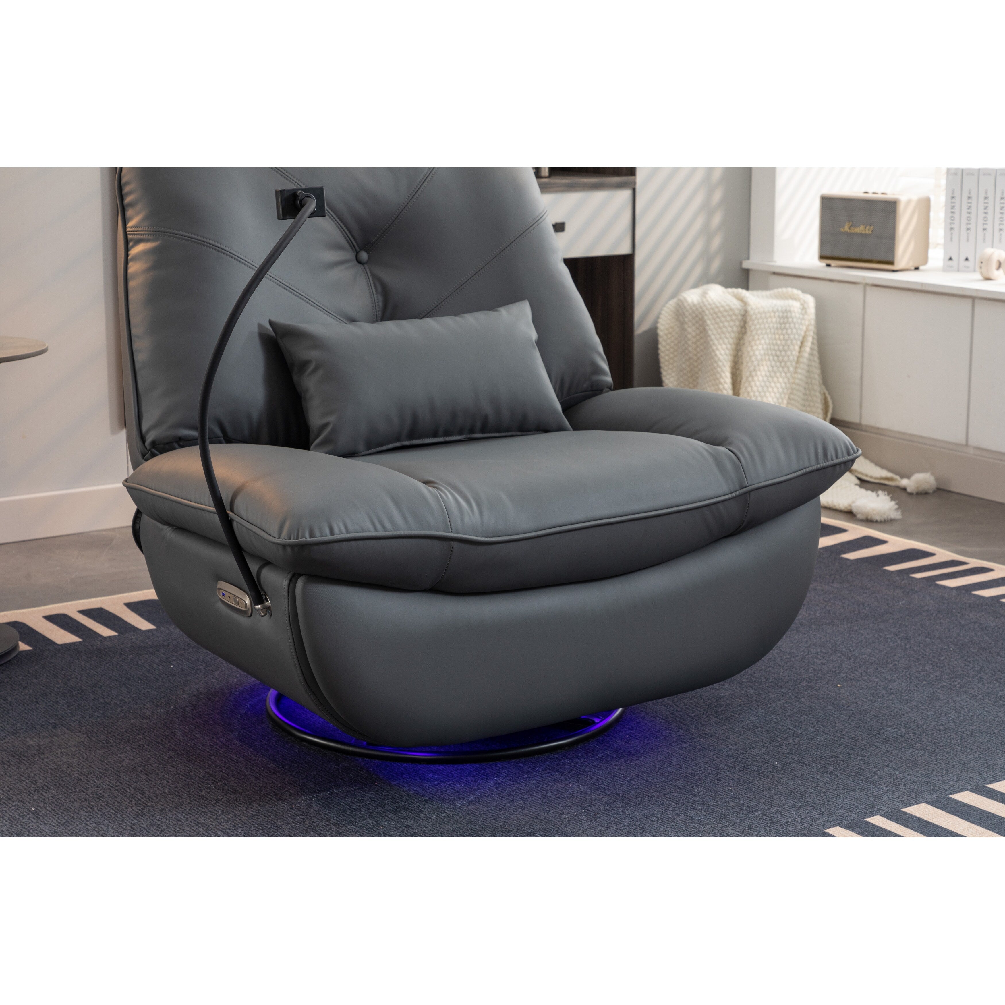 Swivel Glider Power Recliner with Bluetooth Speakers, Phone Holder, USB and Type-C Charging Ports, Hidden Arm Storage