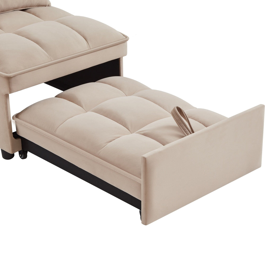 Taupe 68.5 Velvet Single Folding Sofa Bed with Adjustable Backrest and Pillows for Living Room