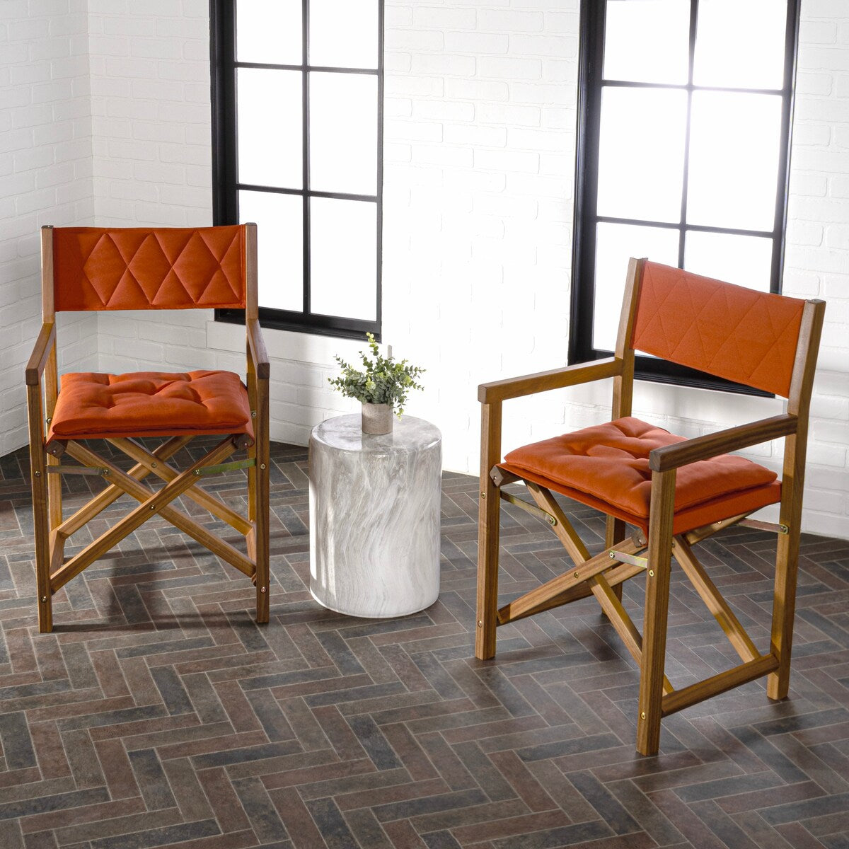 Theo Classic Mid-Century Outdoor Acacia Wood Foldable Diamond-Quilted Back Director Chair with Cushion, (Set of 2) by JONATHAN Y