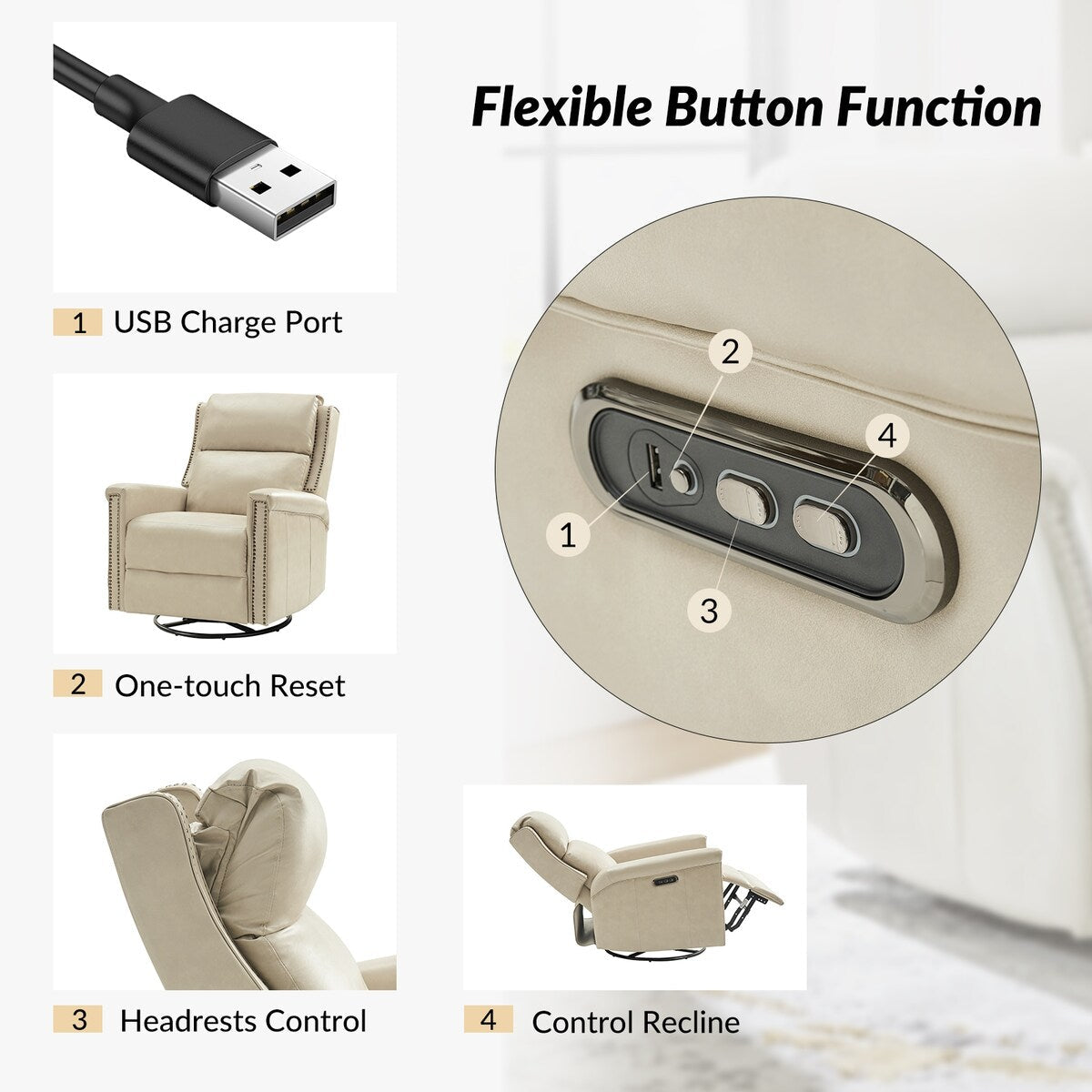 Tobias Traditional Swivel And Rocker Power Recliner Set of 2 by HULALA HOME