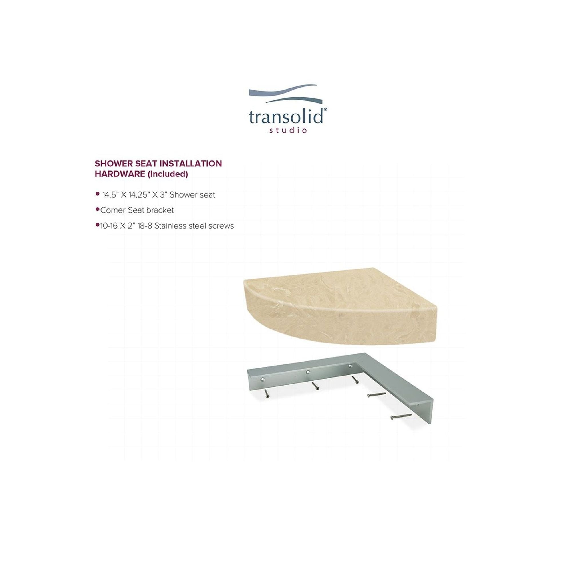 Transolid Studio 14-In X 14-In Solid Surface Wall-Mount Corner Shower Seat - 14.5 x 14.25 x 3