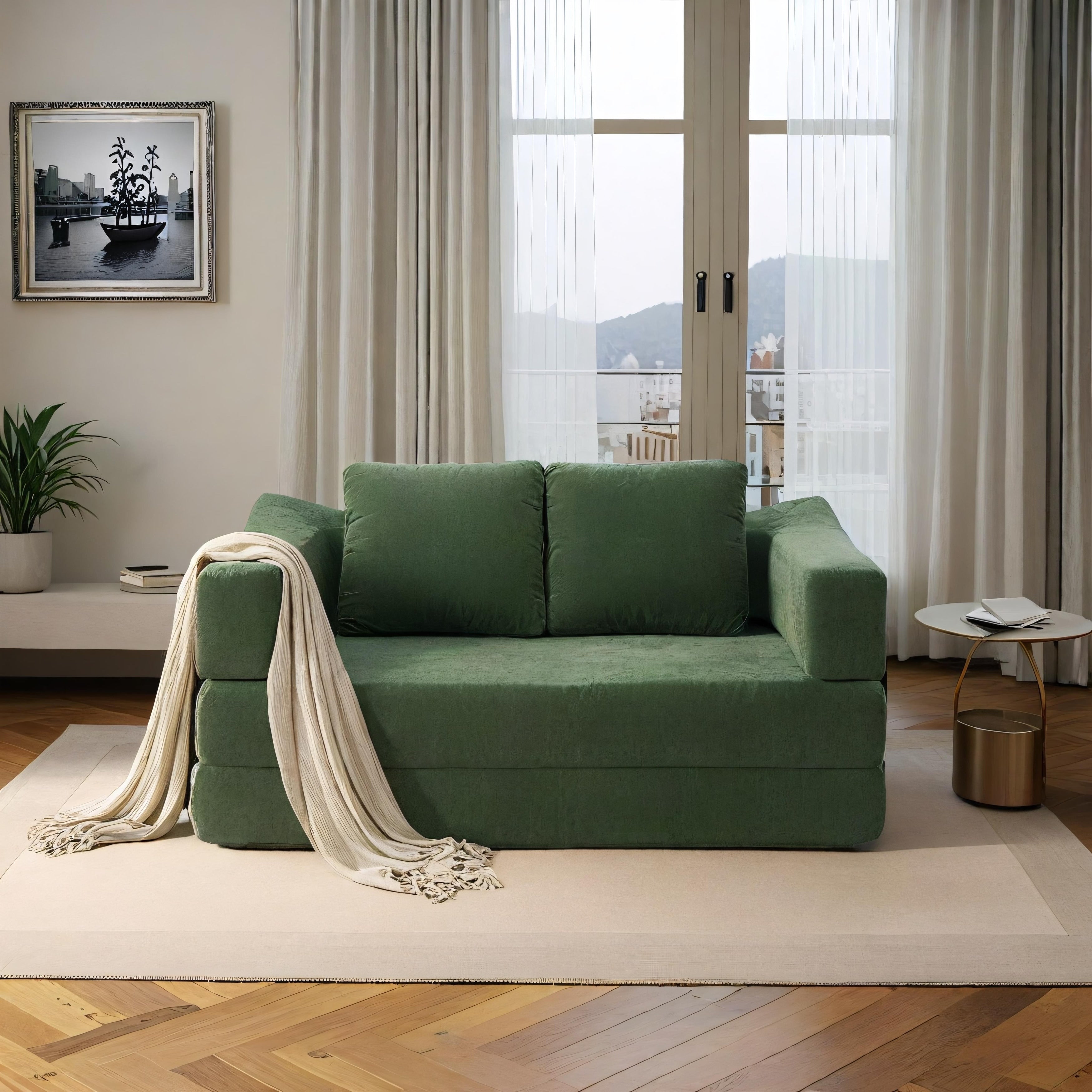 70.87 Upholstered Convertible Sleeper Sofa, Convertible Chair Floor Couch Comfy Sofa for Living Room, Bedroom, Chenille Fabric