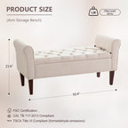 Upholstered Storage Bench Arm Bench Entryway Bench with Tufted Flip Top 50.4 Inches