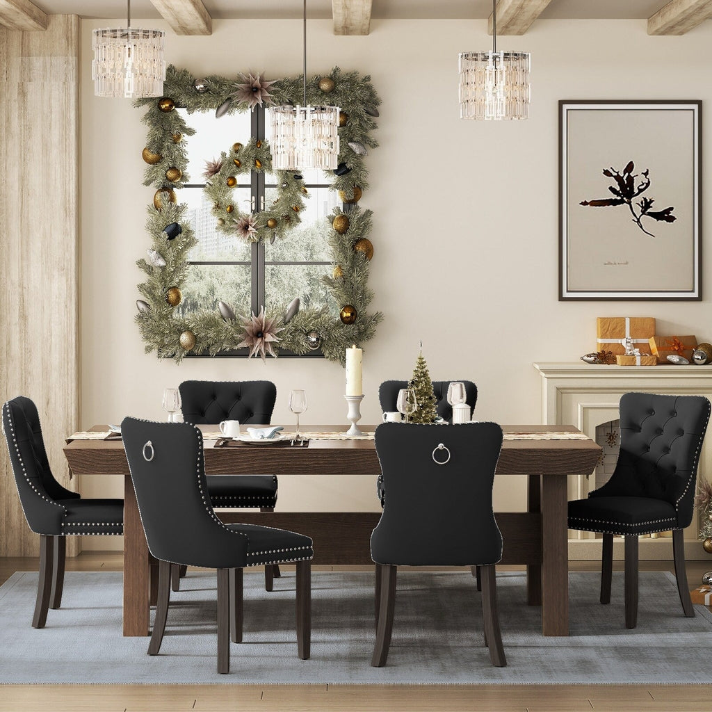 Upholstered Tufted Velvet Dining Chair with Solid Wood Legs Set of 6