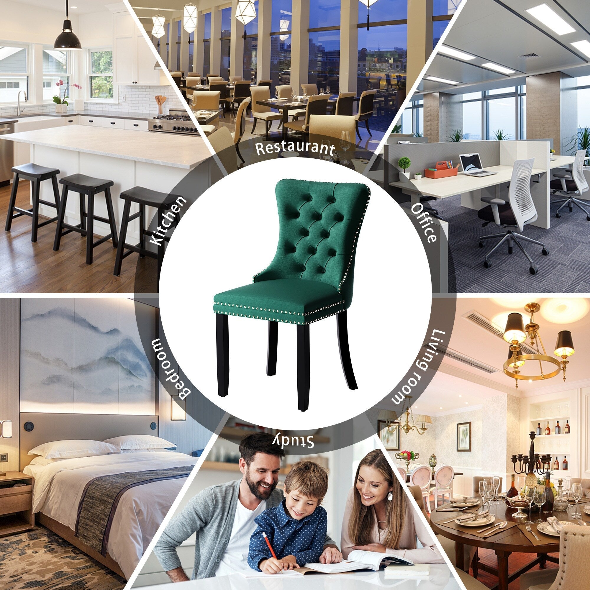 Upholstered Tufted Velvet Dining Chair with Solid Wood Legs Set of 6