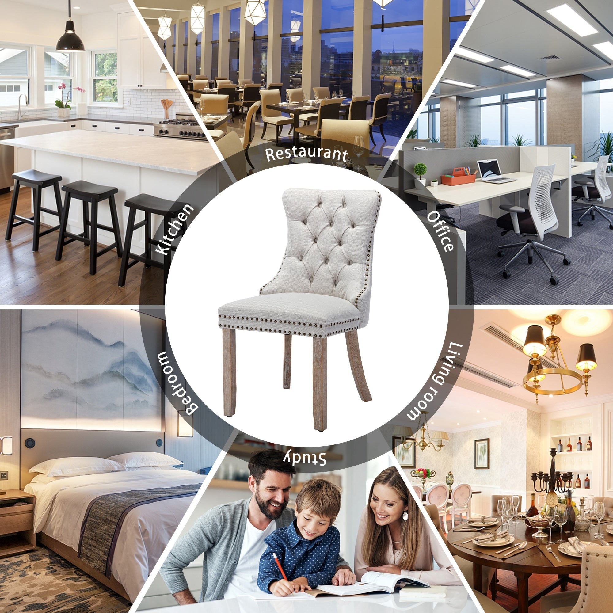 Upholstered Tufted Velvet Dining Chair with Solid Wood Legs Set of 6