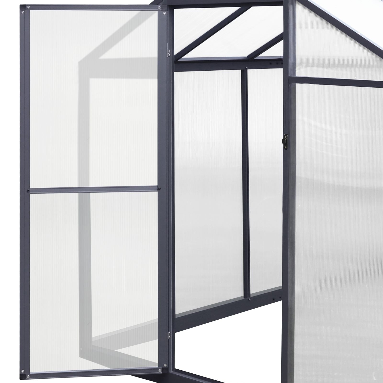 VEIKOUS Aluminum Walk-In Garden Greenhouse Kit with Adjustable Roof Vent and Lockable Door Grey
