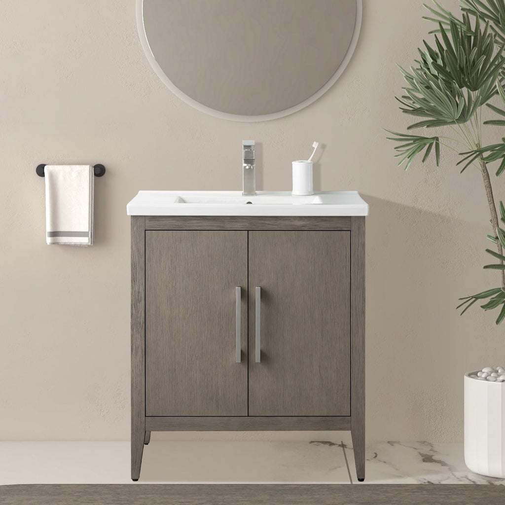Vanity Art 20 or 24 or 30 Single Sink Bathroom Vanity Cabinet with Ceramic Top