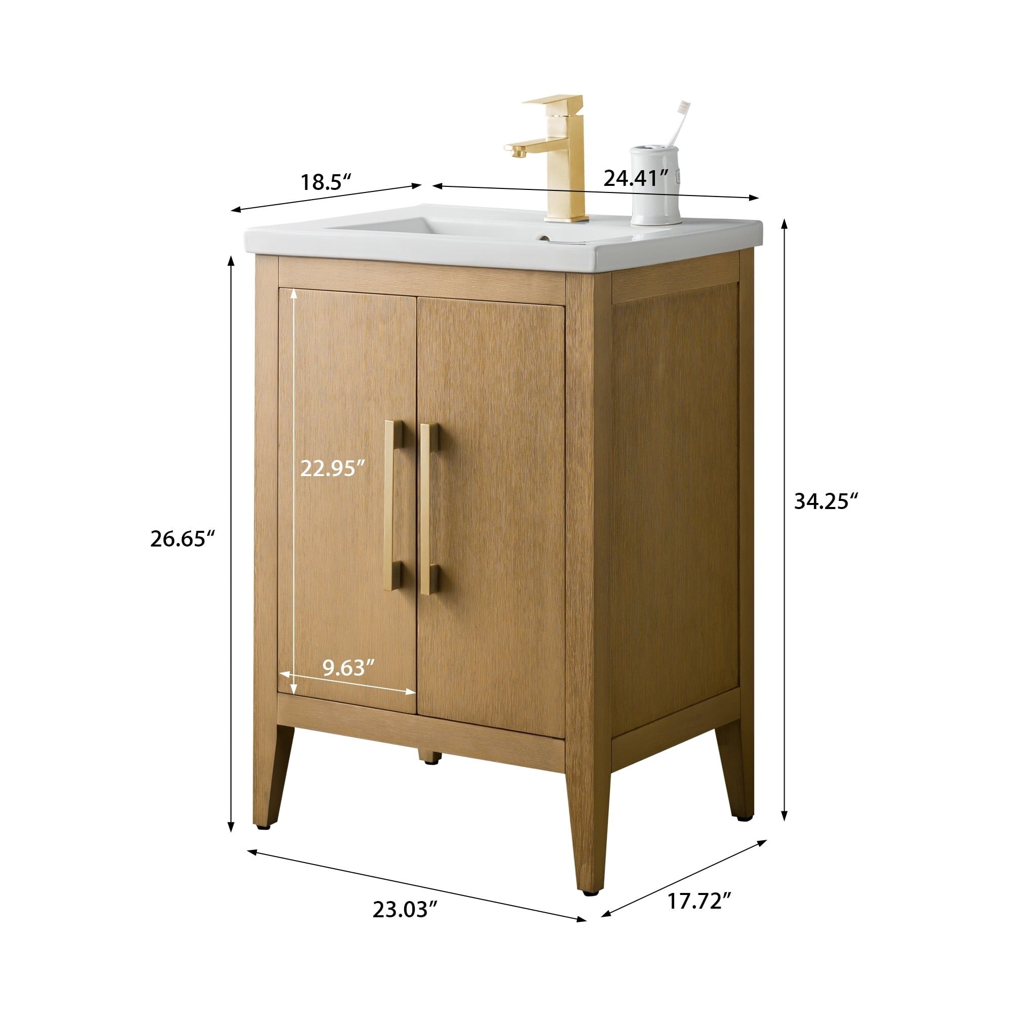 Vanity Art 20 or 24 or 30 Single Sink Bathroom Vanity Cabinet with Ceramic Top