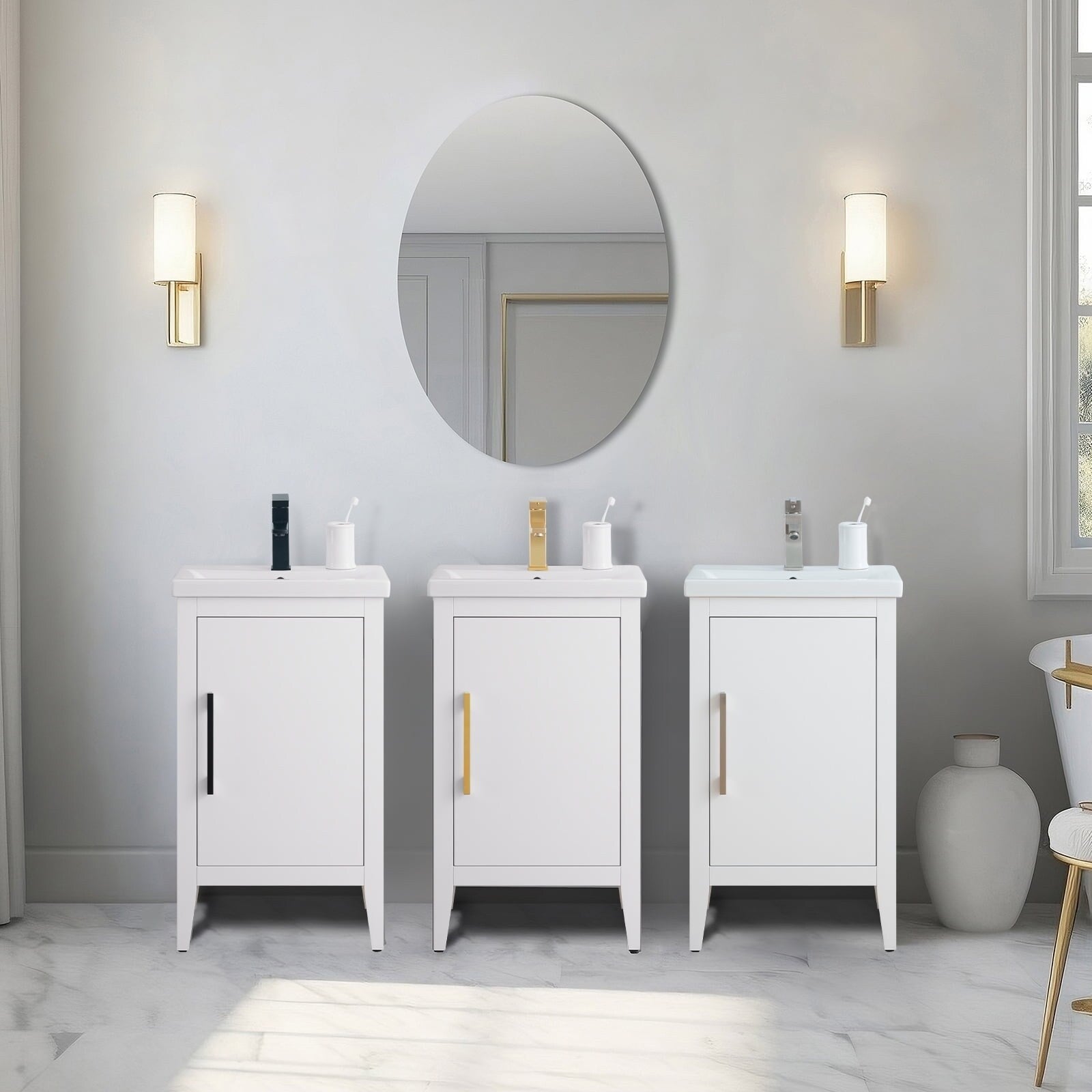 Vanity Art 20 or 24 or 30 Single Sink Bathroom Vanity Cabinet with Ceramic Top