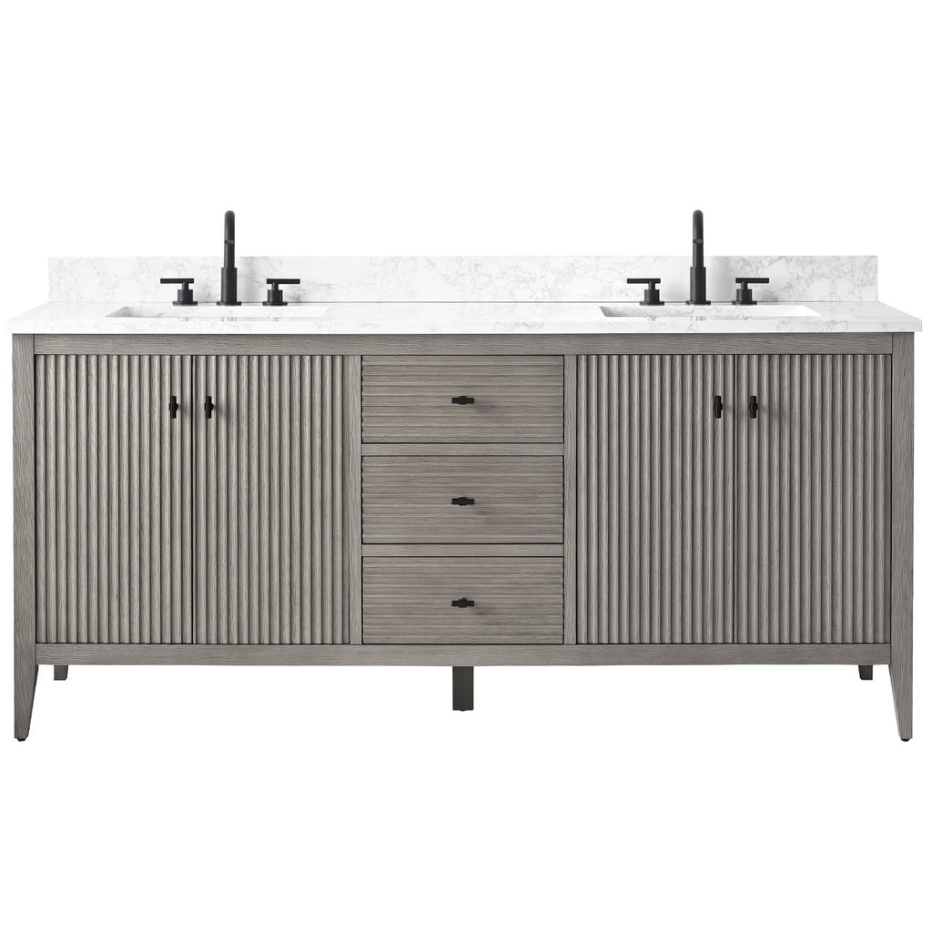 Vanity Art 72 Double Sink Bathroom Vanity Cabinet with Engineered Marble Top